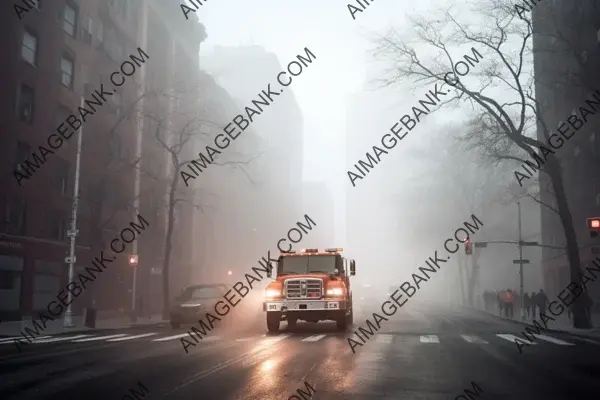 Action Shot of an Emergency Vehicle on Misty NYC Road