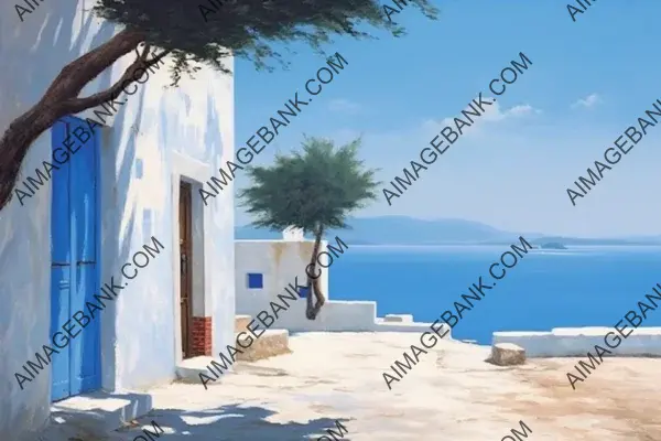 Mediterranean Landscape in Simple Blue and White