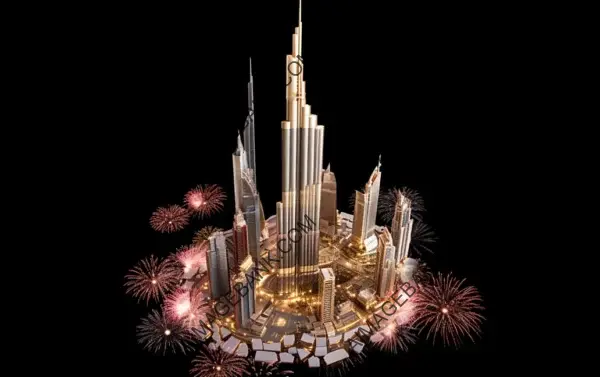 New Year Decorations Adorned Burj Khalifa Aerial View