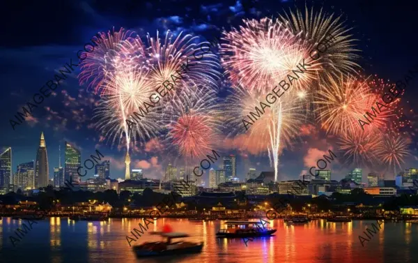 Fireworks Lighting Up Chao Phraya River in Bangkok