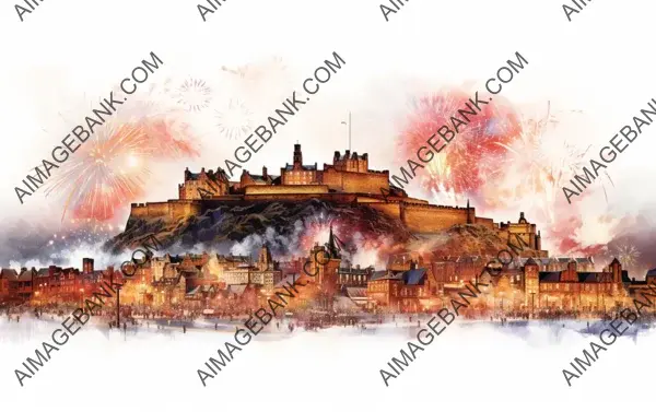 Edinburgh Castle Illuminated by Hogmanay Fireworks