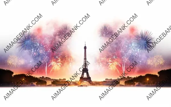 Eiffel Tower Illuminated by Paris Fireworks