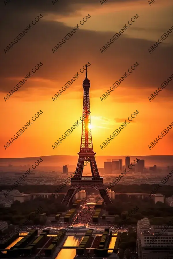 Highly Detailed View of Paris Eiffel Tower at Sunset