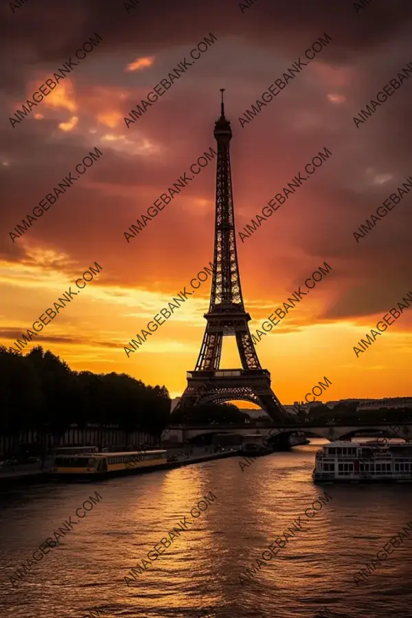 Beautiful Sunset Over Paris Eiffel Tower (Highly Detailed)