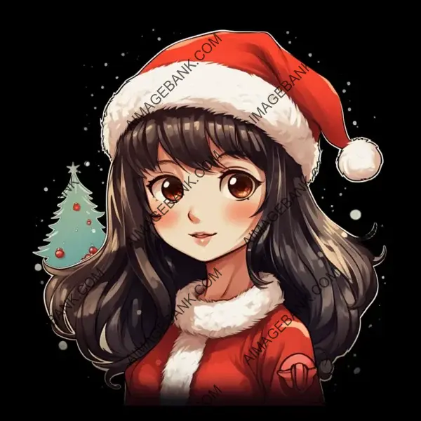 Adorable Anime Girl with Santa&#8217;s Outfit Shirt