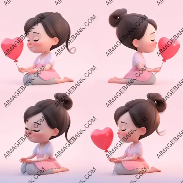 Sweet Little Girl Kissing a Heart-Shaped Balloon