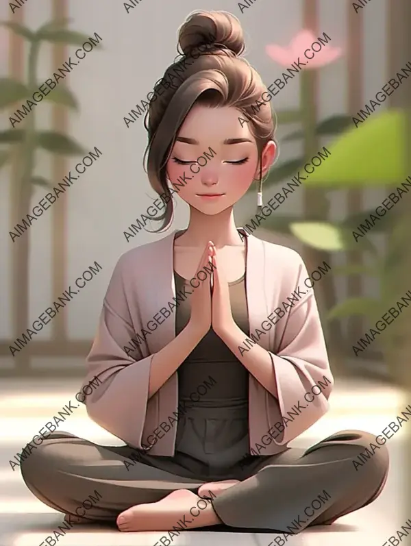 Calm Girl in Yoga Pose Meditating