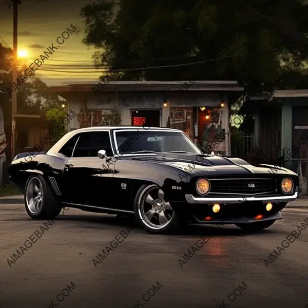 Iconic 1969 Camaro: Realistic Black Car Photography