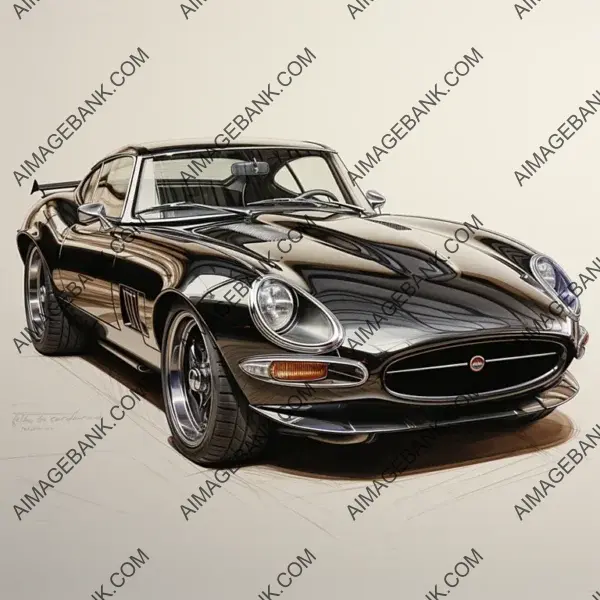 Jaguar E-Type Sketch: Capturing Every Detail in Graphite