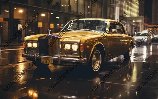 Rolls-Royce Golden God: Street Machine in Rainy Street