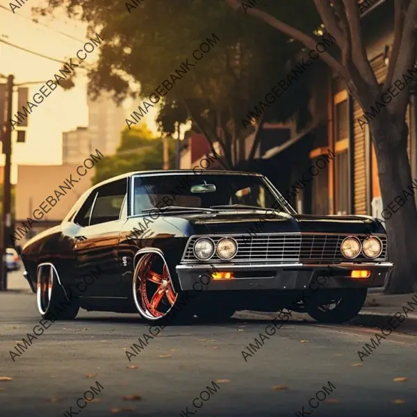 Black Car with Big Chrome Wheels and Engine