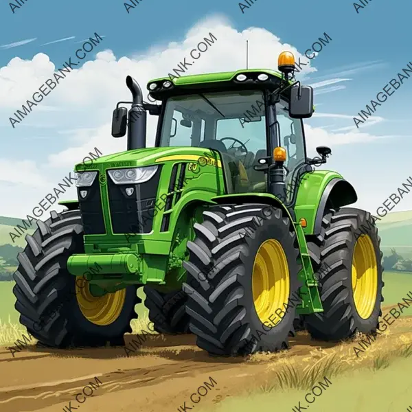 John Deere 8R Tractor in Cartoon Style &#8211; Farm Clipart