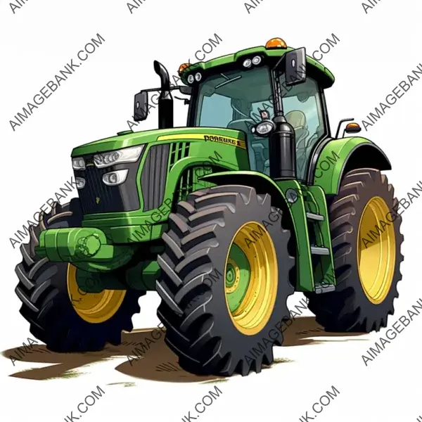 Cartoon Illustration: John Deere 8R Tractor on the Farm