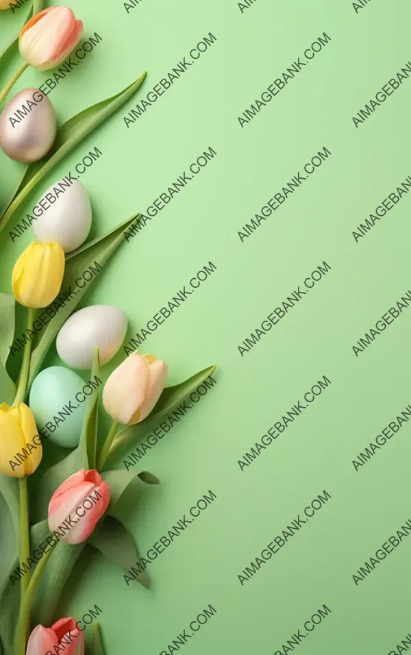 Easter Floral Soft Green Background Highlighting Various Egg Designs