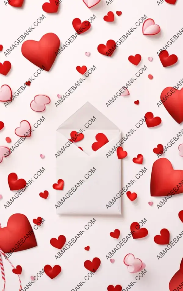 Envelope and Assorted Hearts in Valentine&#8217;s Day Background