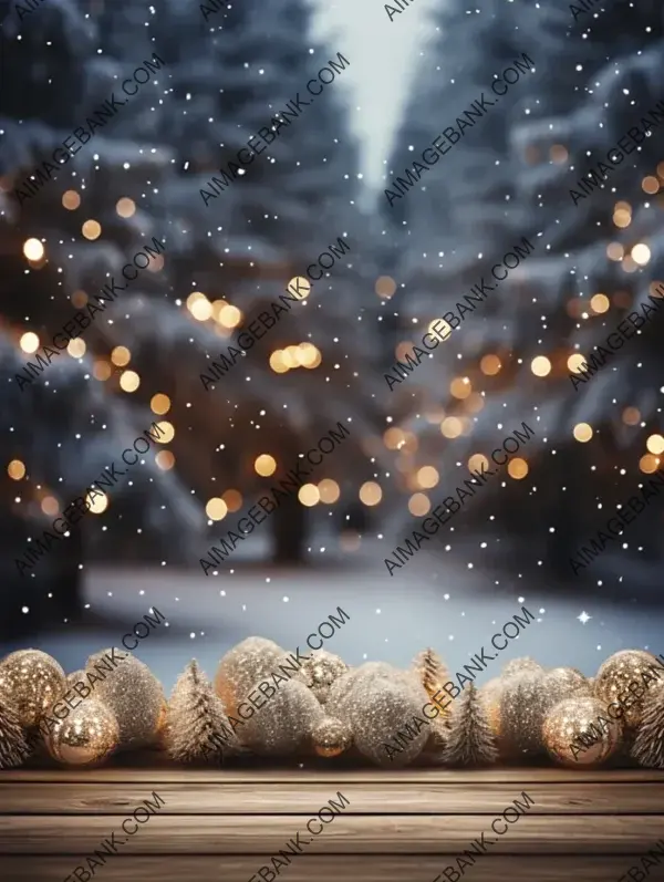 Christmas Lights on Wooden Base: Festive Background