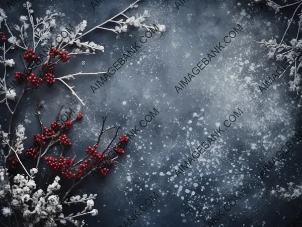 Pine Branches and Red Berries on Dark Background