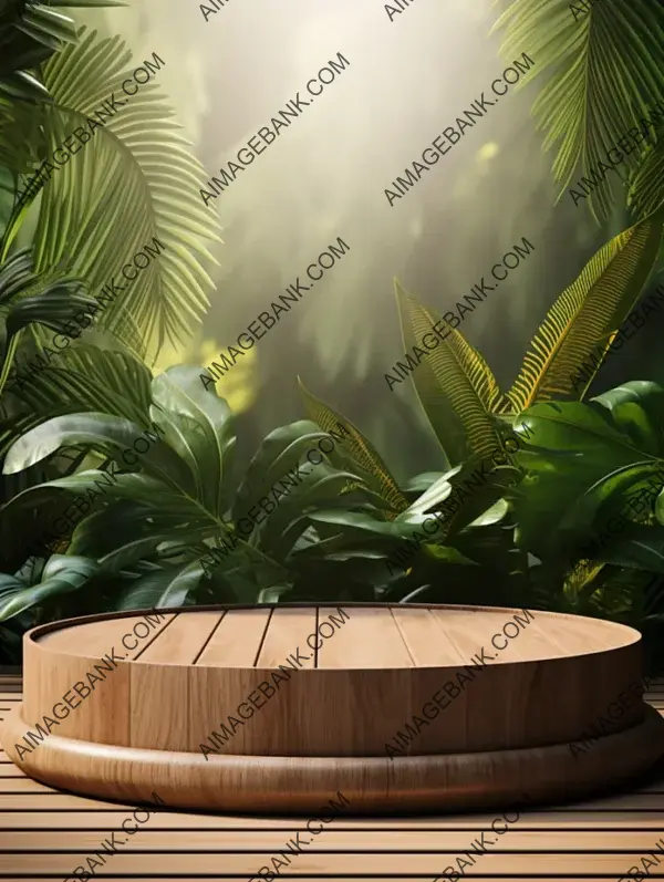Tropical Plants and Wooden Table: Empty Space