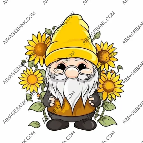 Gnome with Sunflowers &#8211; 2D Illustration