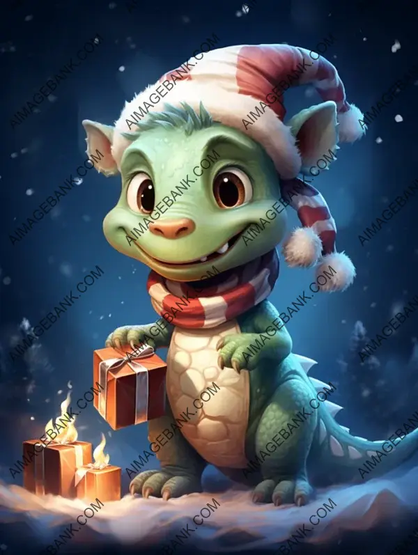 Dinosaur in Santa&#8217;s Hat &#8211; Cute Little Dino