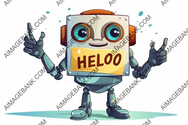 Cartoon Robot Holding Sign with &#8220;Hello&#8221; Message &#8211; Friendly Character