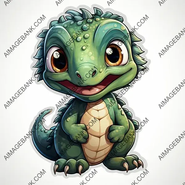 Chibi Dinosaur Sticker with Detailed Lines &#8211; Cute Character