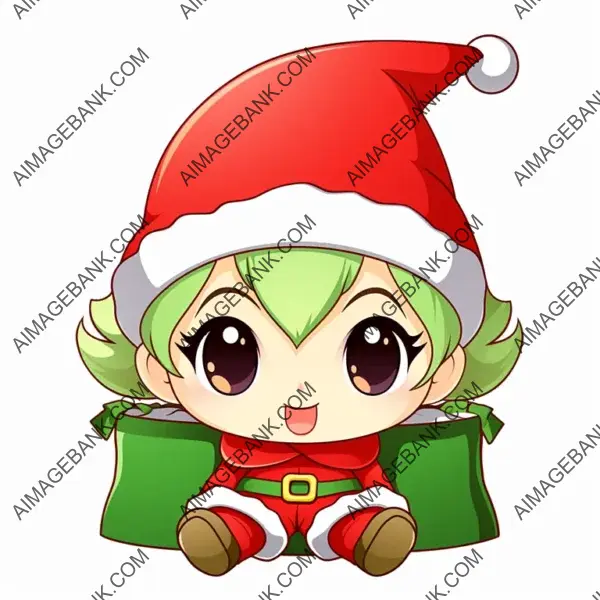 Kawaii Santa&#8217;s Elf Christmas Theme Clipart &#8211; White Background