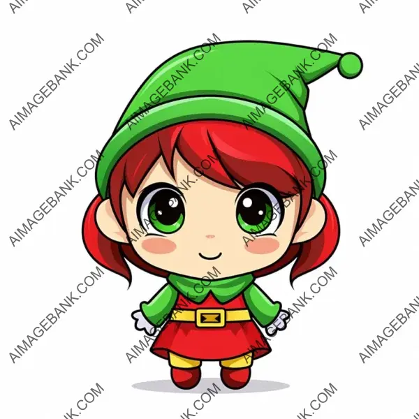 Santa&#8217;s Elf in Kawaii Christmas Theme Clipart &#8211; White Background