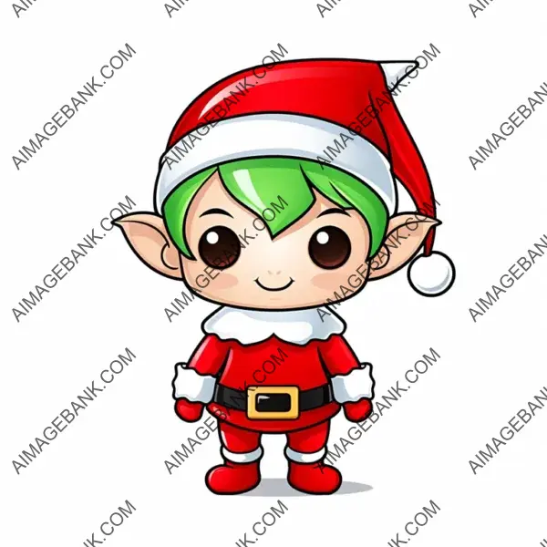 Adorable Kawaii Santa&#8217;s Elf in Christmas Theme &#8211; Clipart