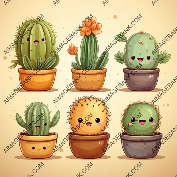 Cartoon Cacti in 2D Style &#8211; Cute and Playful Plants