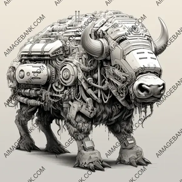 Adorable Mechanical Bison Cartoon &#8211; Playful Illustration