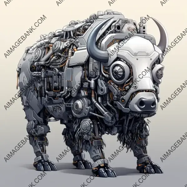 Cartoon Style Mechanical Bison Image &#8211; Cute Character