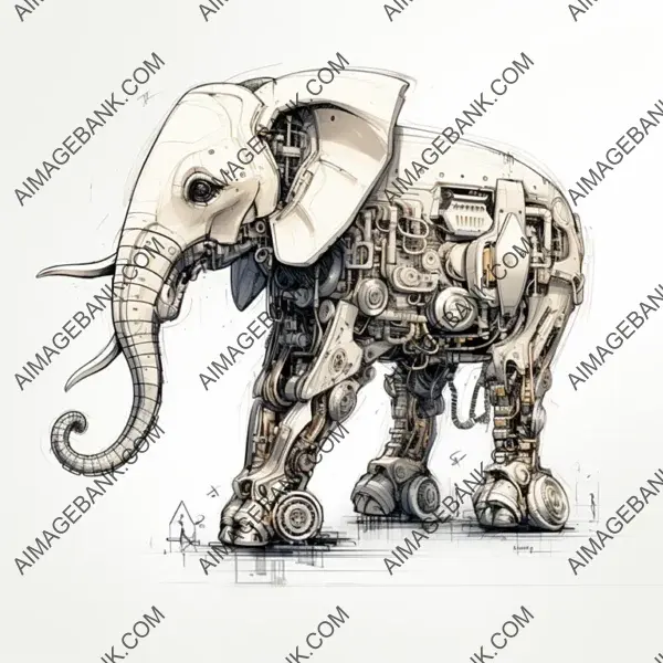 Playful Little Mechanical Elephant Cartoon &#8211; Artwork