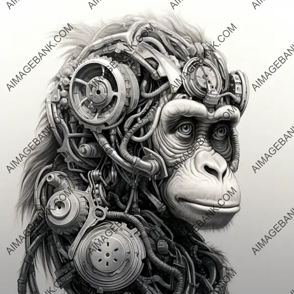 Adorable Mechanical Orangutan Cartoon &#8211; Playful Art