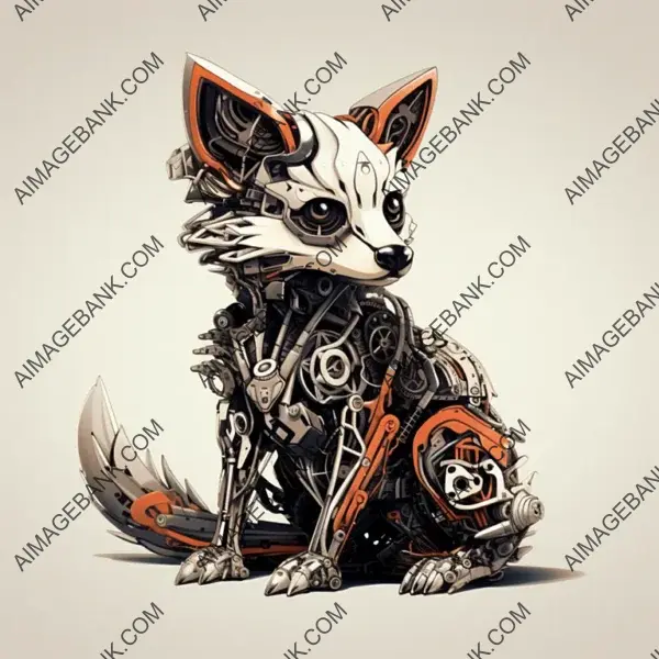 Cute Little Mechanical Red Fox Image &#8211; Cartoon Illustration