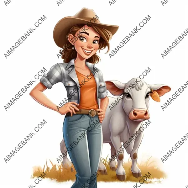 Happy Farm Woman Cartoon Character &#8211; Isolated Illustration