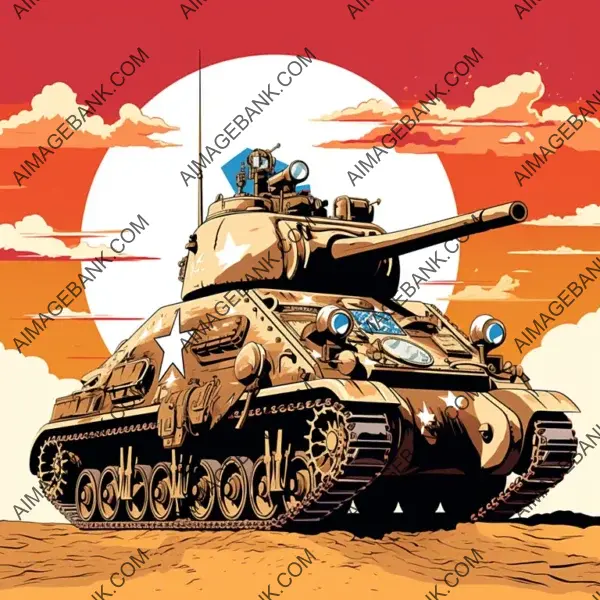 Cartoon Illustration of M4 Sherman Tank from World War