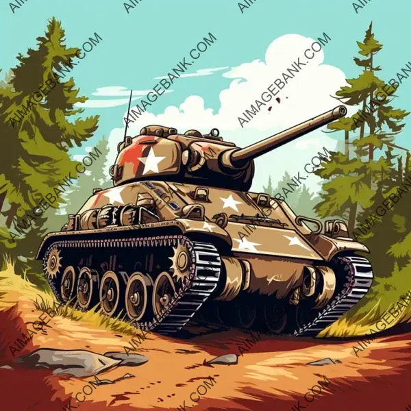 Cartoon Clipart of M4 Sherman Tank in World War