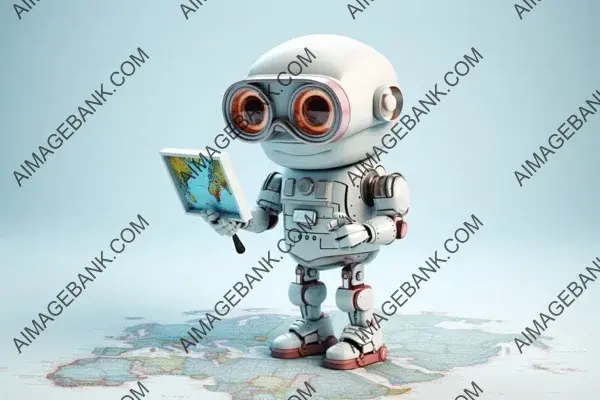 Adventure Awaits: Robot Explorer with Magnifying Glass and Map