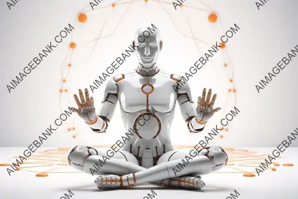 Robot in Yoga Pose with Meditation Symbols &#8211; Mindfulness Practice