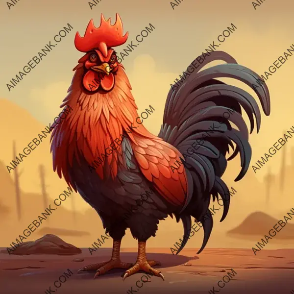 2D Cartoon Style Rooster &#8211; Colorful and Playful Art