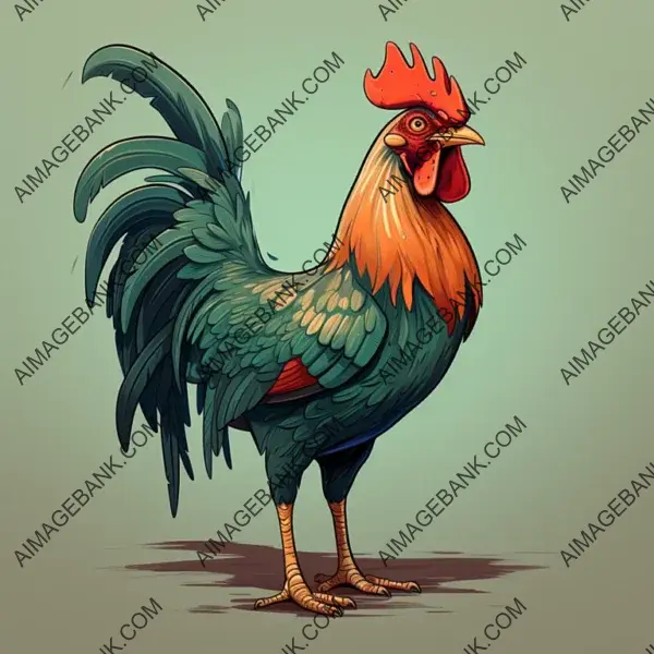 Colorful and Playful Art: 2D Cartoon Style Rooster