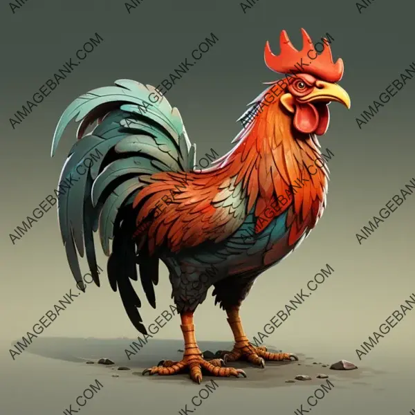 Rooster in 2D Cartoon Style &#8211; Vibrant and Eye-Catching