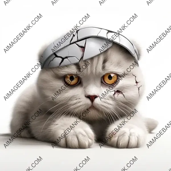 Holiday Cheer: Scottish Fold Cat with Broken Ears &#8211; Whimsical Cartoon