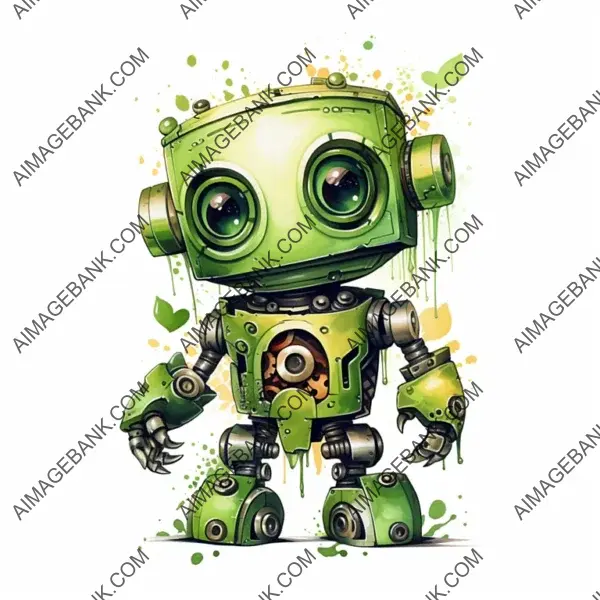 Mechanical Character: Sublimation Clipart of Green Steampunk Little Robot