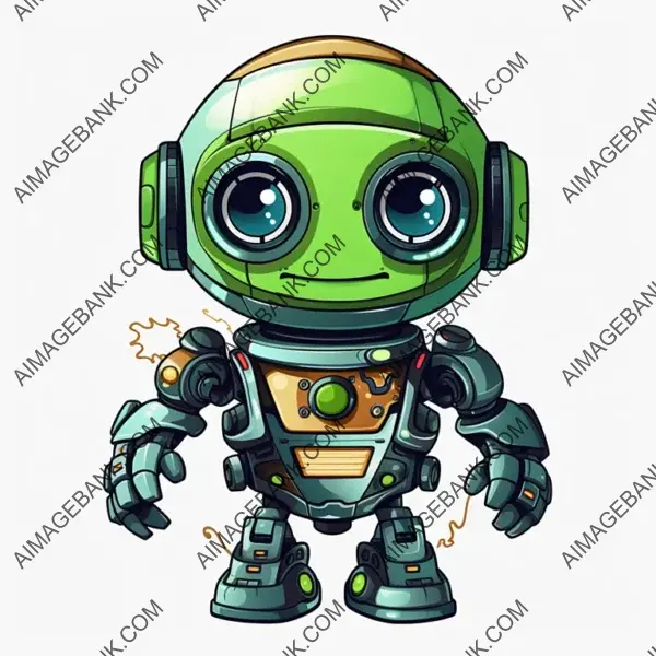 Futuristic Design: Green Steampunk Little Robot in Sublimation Clipart