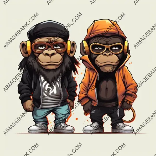 Monkey and Gorilla Rappers: Funny Vector Cartoon Characters