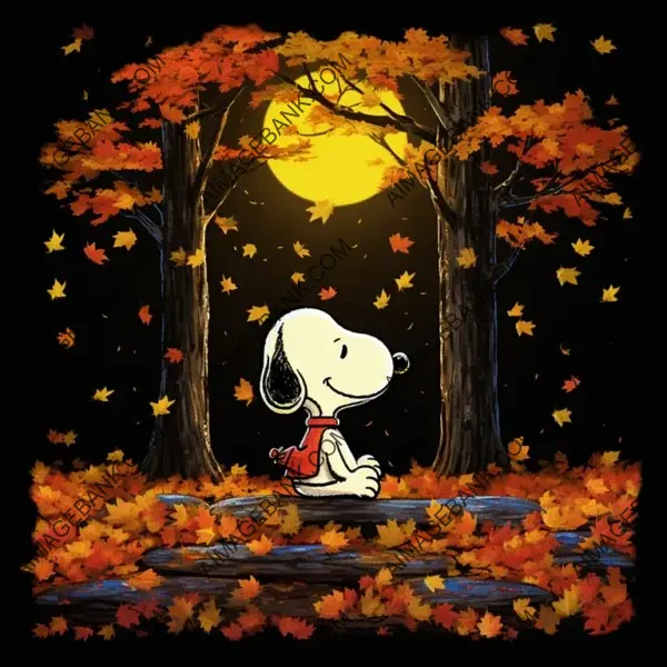 Snoopy and Woodstock with Falling Autumn Leaves &#8211; Fall Illustration