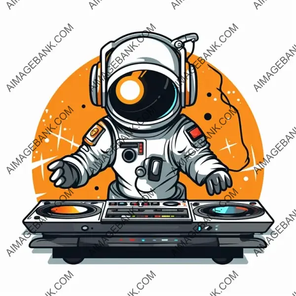 Astronaut DJ at the Turntable with Sound System