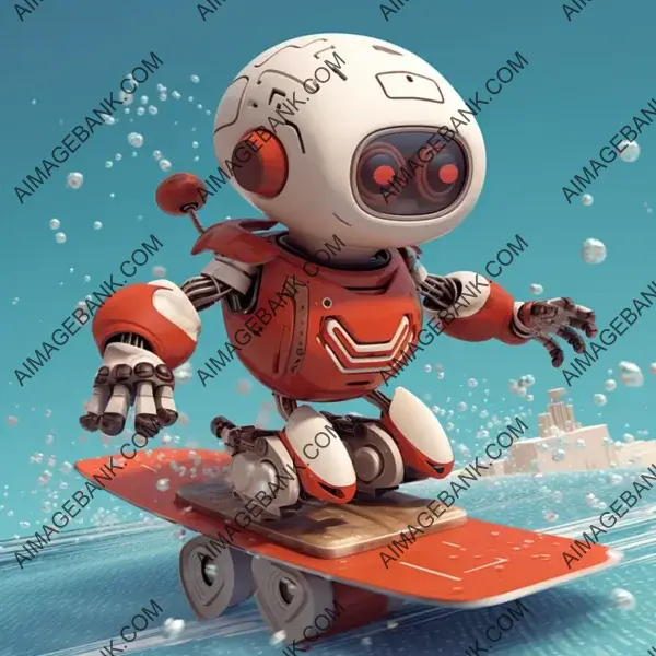 Robot Surfing onto Flow in Cute Red and White Style